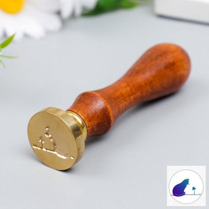 

Печать для сургуча с деревянной ручкой Кошка и цветок 9х2,5х2,5 см, Золотистый