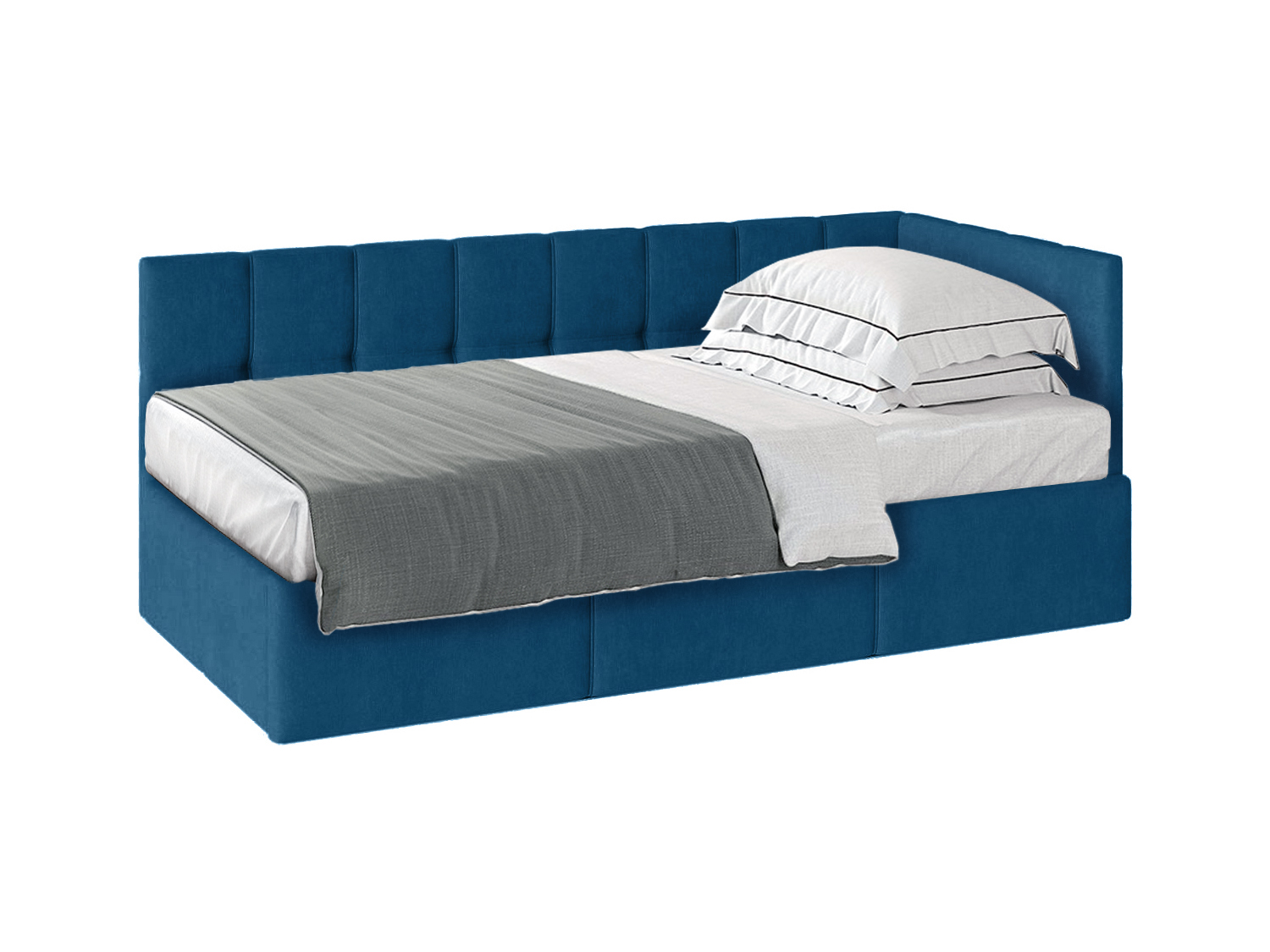 фото Односпальная кровать с подъемным механизмом оттава 90х200 синий, велюр бонмебель