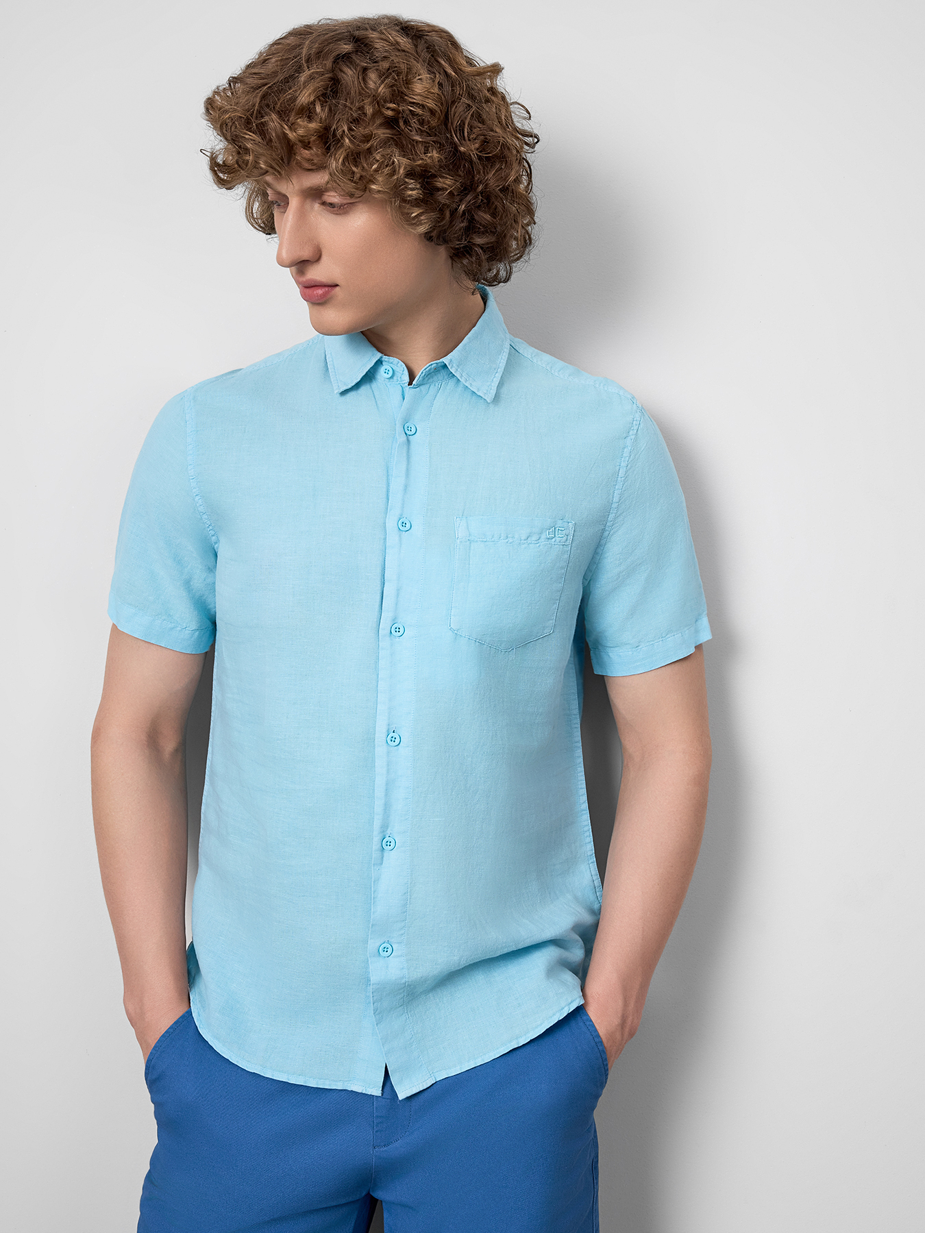 

Рубашка мужская Just Clothes 454876 бирюзовая 50 RU, Голубой, 000000414