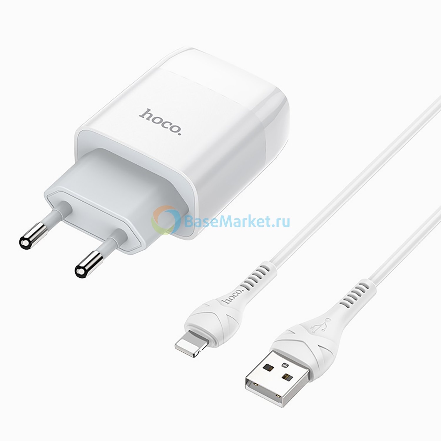 Сетевое зарядное устройство Hoco C72A (1USB, 5V, 2.1A + кабель lightning) (белое)