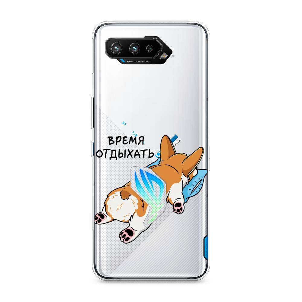 

Чехол на Asus ROG Phone 5 "Корги отдыхает", Черный;коричневый;голубой, 44550-1