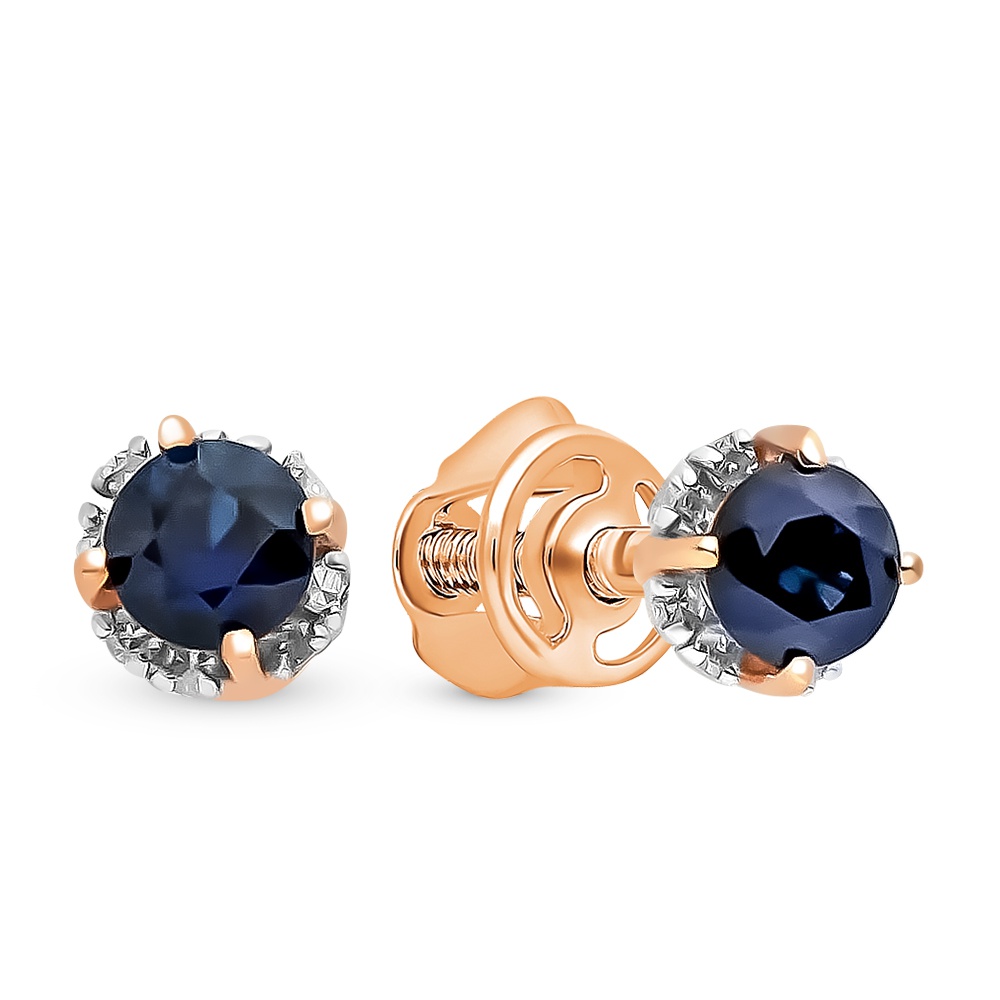 

Серьги пусеты из красного золота 585Gold 102006974, сапфир/бриллиант, 102006974