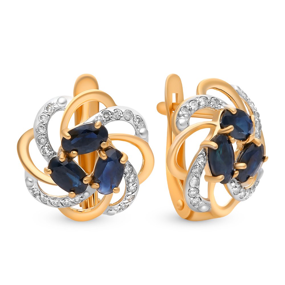 

Серьги из красного золота 585Gold 102006617, сапфир/бриллиант, 102006617