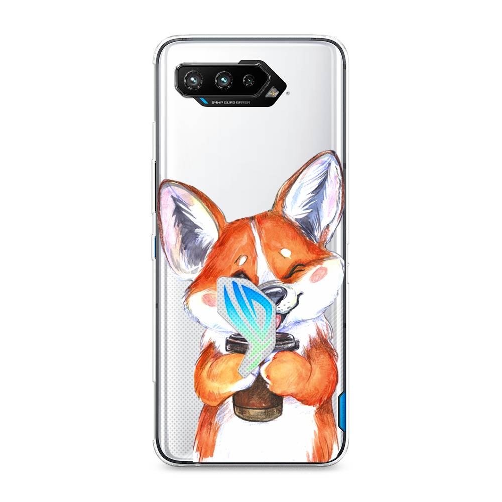 

Чехол на Asus ROG Phone 5 "Корги с кофе", Оранжевый;белый, 44550-4