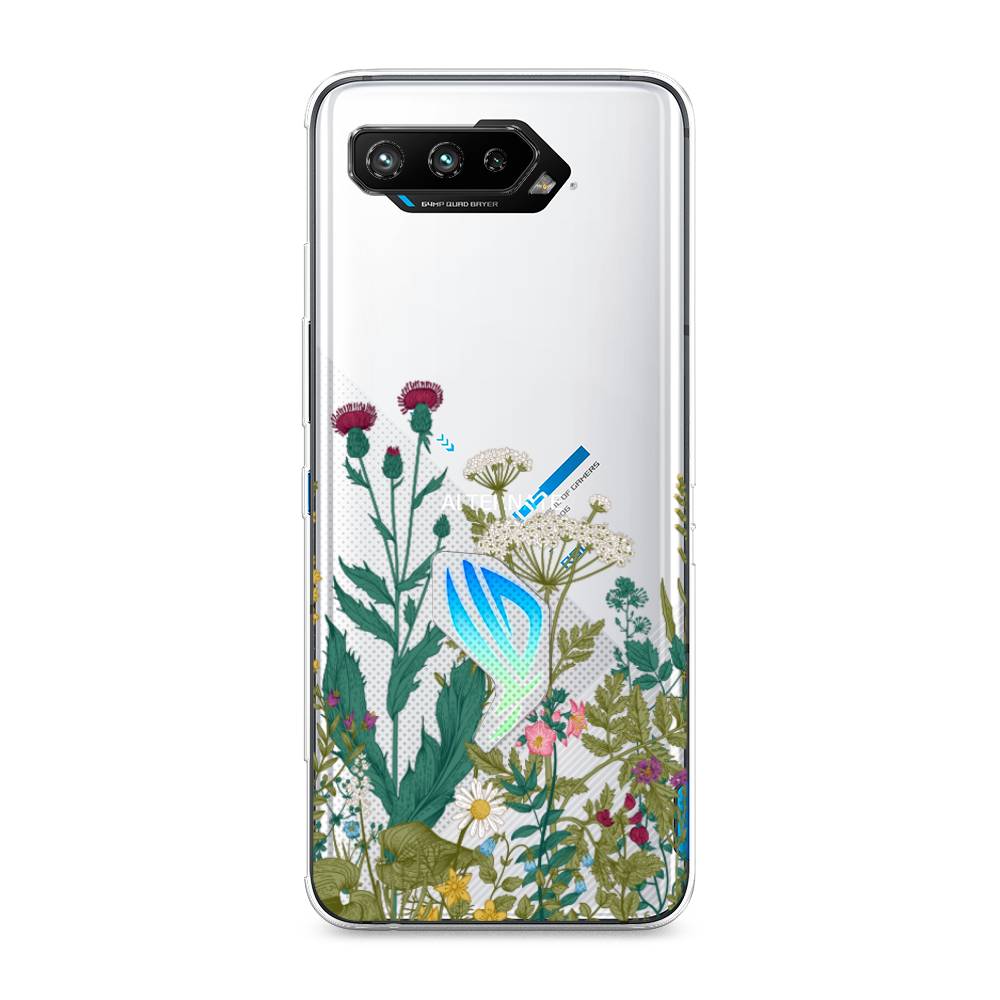 

Чехол на Asus ROG Phone 5 "Дикие полевые цветы", Зеленый;розовый;белый, 44550-2