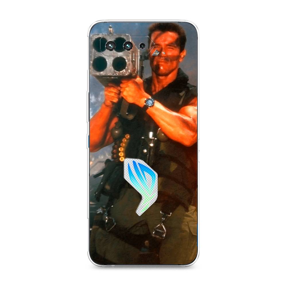 

Чехол на Asus ROG Phone 5 "Арнольд Шварцнеггер с базукой", Голубой;коричневый, 44550-6