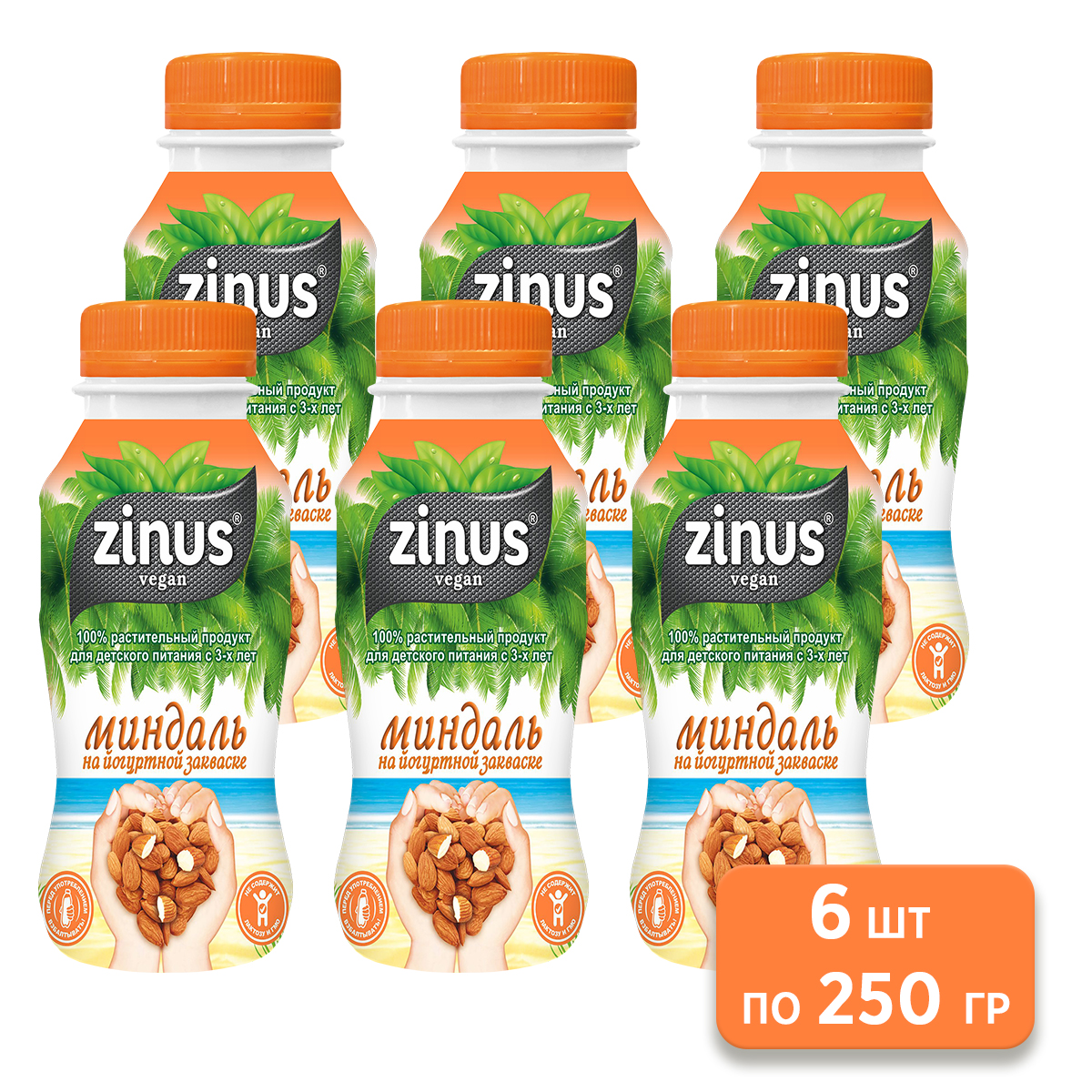 

Напиток йогуртный Миндальный Zinus, 6 шт по 250 г