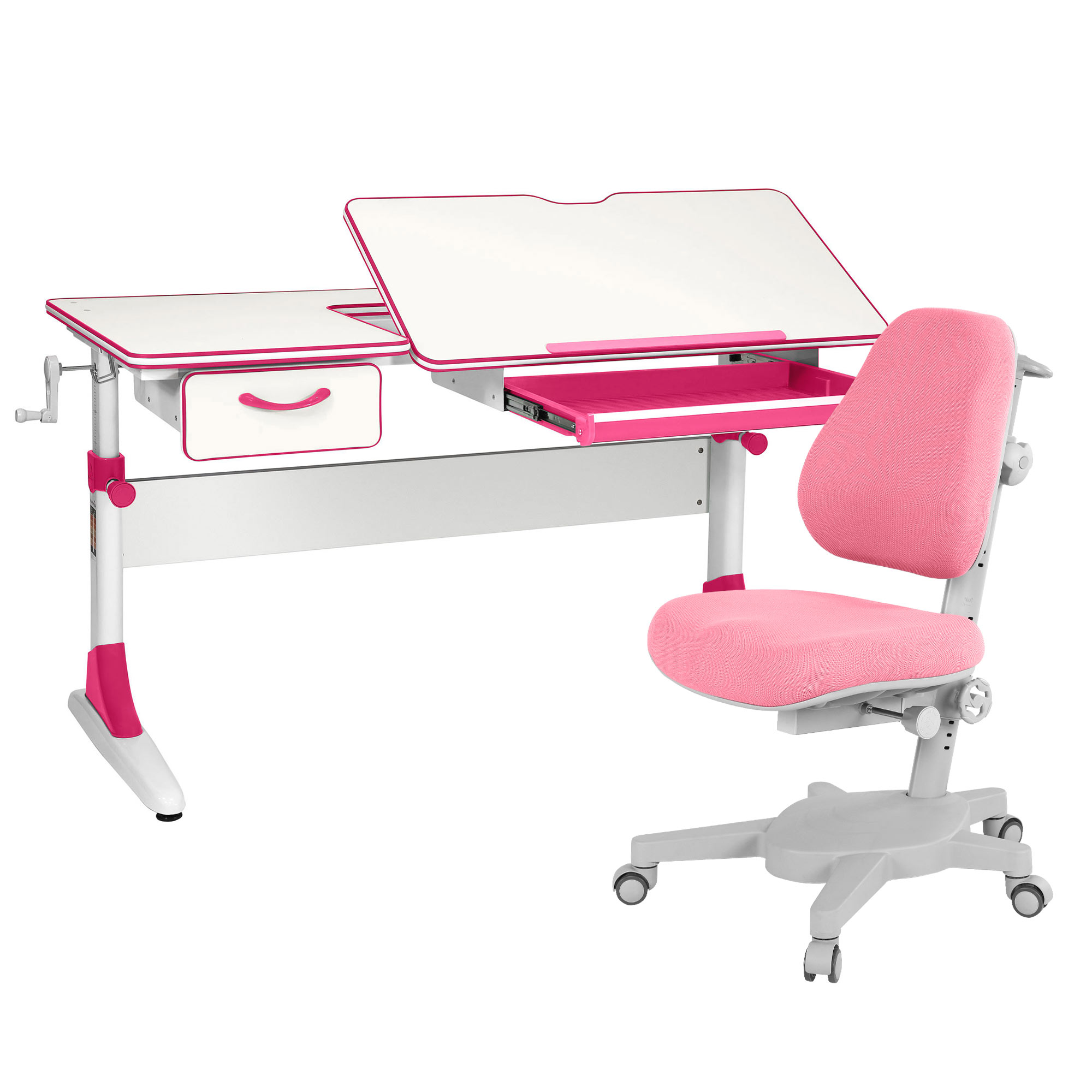 Комплект парта Anatomica Study-120 белый/розовый с розовым креслом Armata комплект парта anatomica study 100 lux клен розовый с розовым креслом armata duos