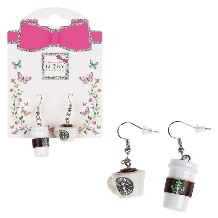 

Детские серьги Lukky Fashion с подвесками Lukky Coffee, Серебристый;белый;коричневый, Т24696
