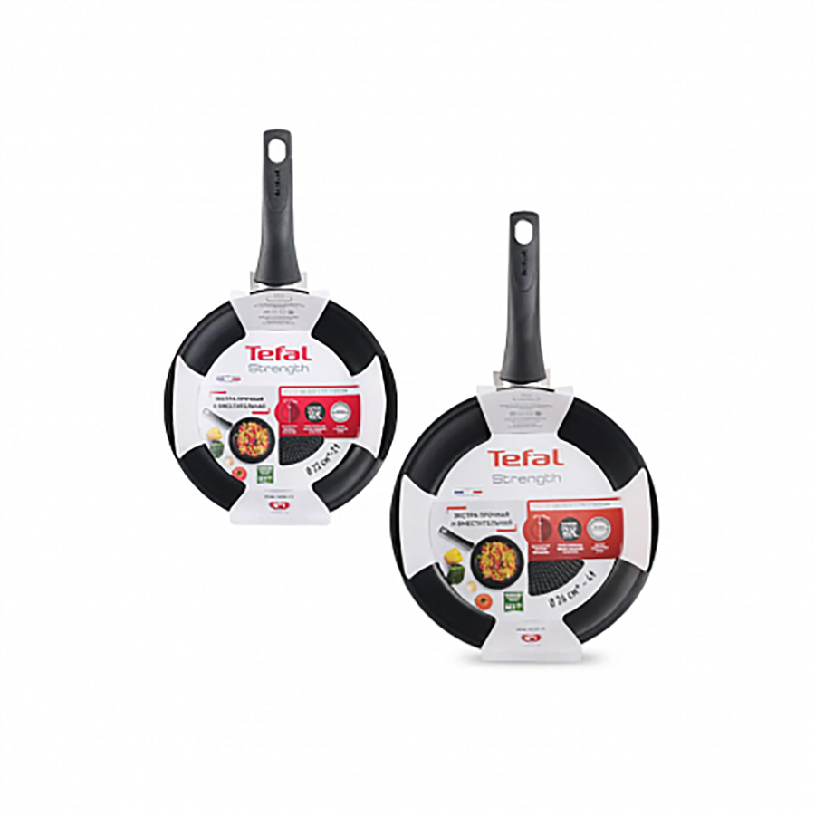 

Сковороды Tefal Strength 2 шт антипригарные, алюминиевые, 22 и 26 см, Черный, Стокмарт-Сковороды1-3