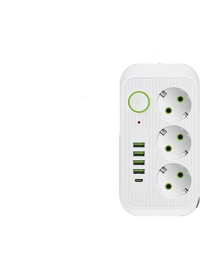 фото Удлинитель сетевой фильтр power socket 2 метра 3 розетки + 4 usb + 1 type-c белый