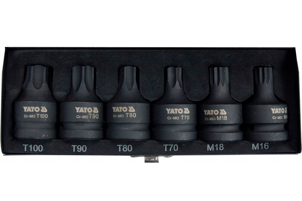 YATO YT-10653 Набор головок-бит ударных SPLINE, TORX, 3/4 inch, 6 пр: M16, 18, T70, 80, 90