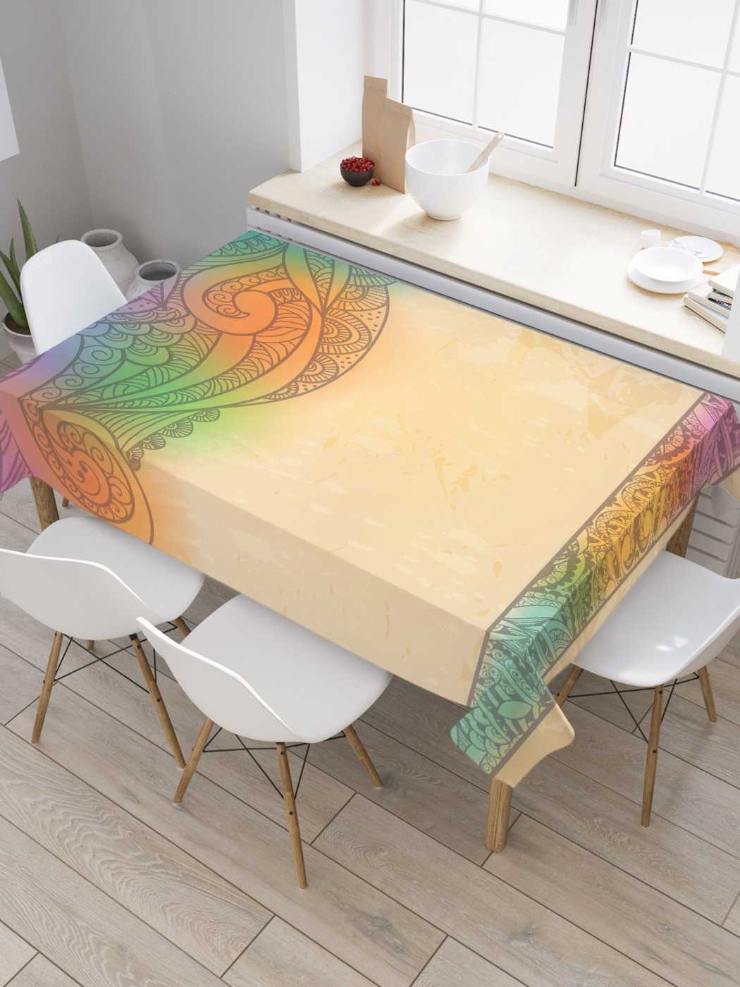 

Скатерть прямоугольная JoyArty "Мираж с завитками" из оксфорда, 180x145 см, Бежевый, Мираж с завитками