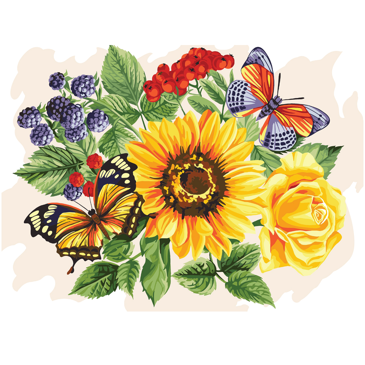 Картина по номерам на холсте ТРИ СОВЫ Подсолнухи и бабочки 30*40 с акриловыми красками