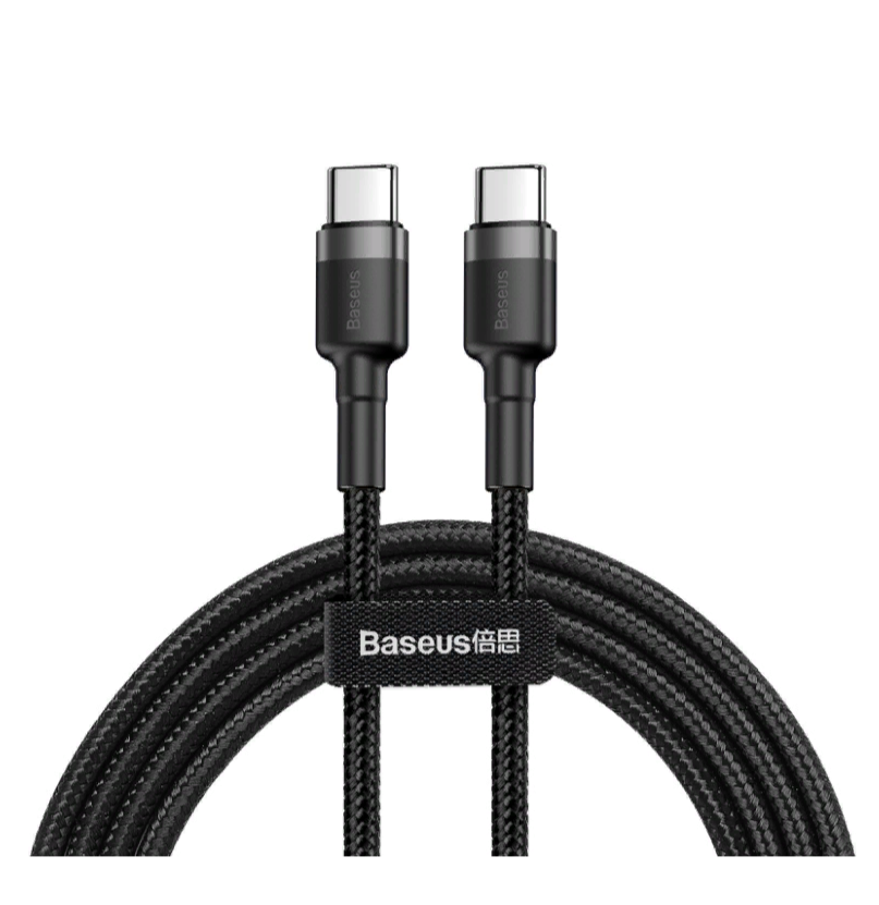 

Кабель Baseus Cafule USB Type-C - USB Type-C PD 3.1 Gen 1, 3A 1м, Grey/Black (CATKLF-RG1)