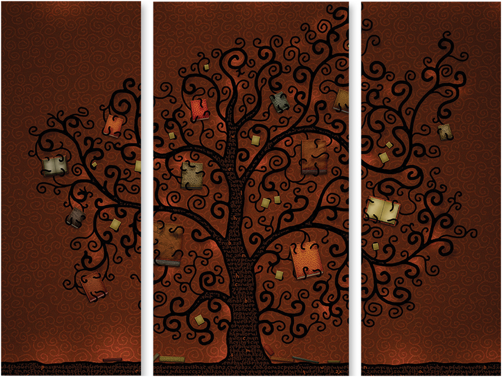 фото Картина модульная на холсте модулка "книги на дереве" 170x134 см