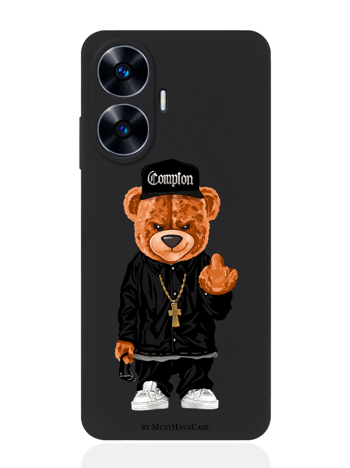 

Чехол для Realme C55 Мишка Compton черный, Коричневый;черный;белый