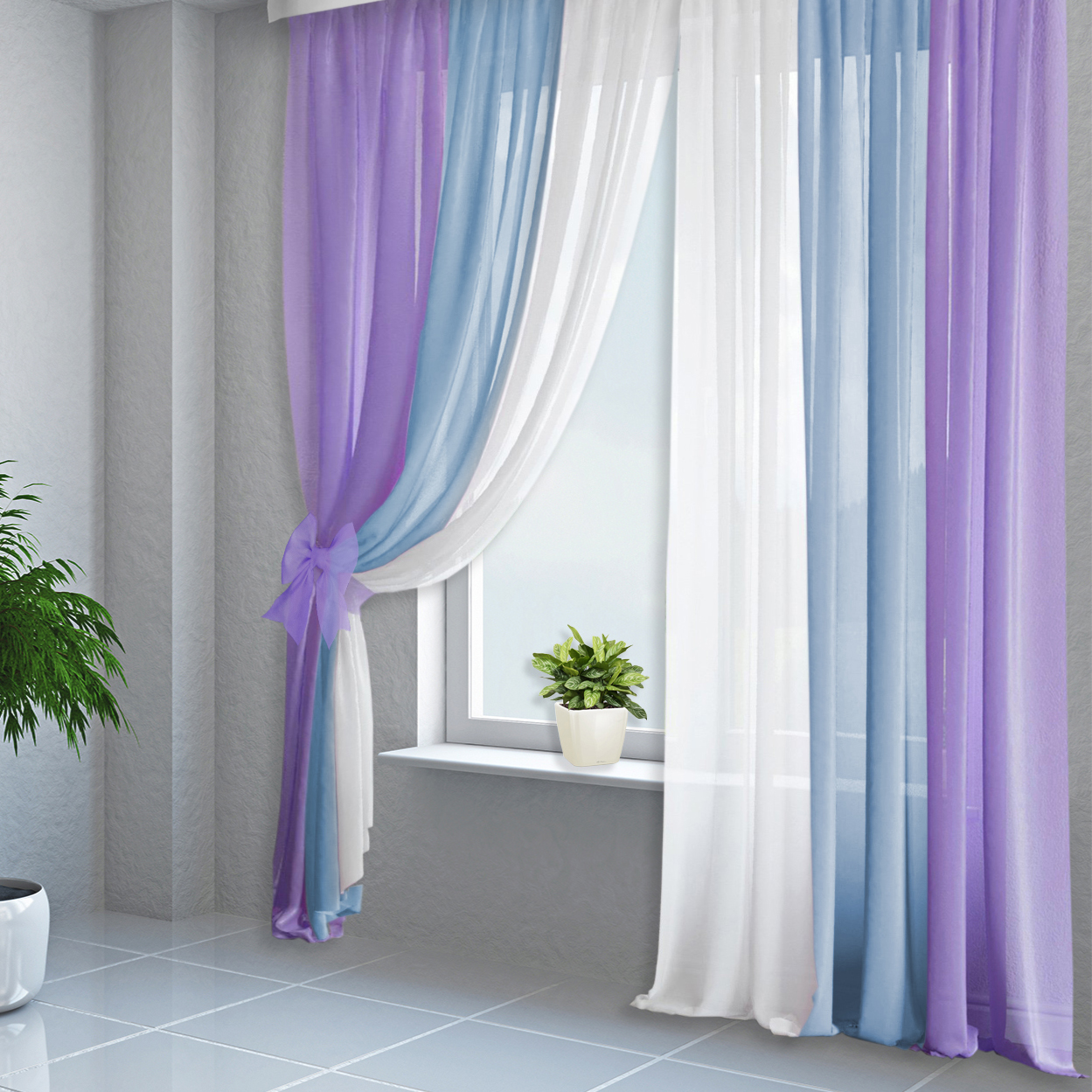 

Классическая штора КаСЛ Vivien, 200x250 см, белый/голубой/сирень, 81001, Vivien