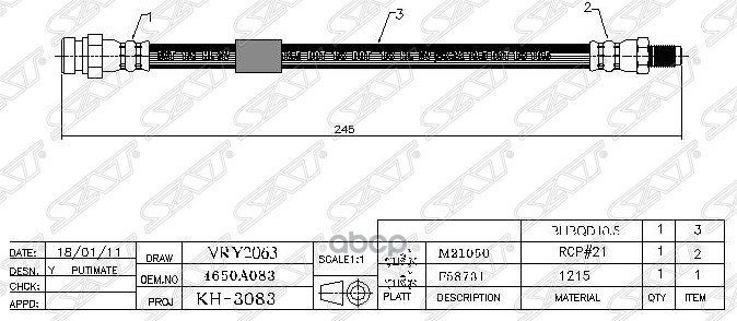 

Шланг тормозной SAT ST4650A083 LANCER CY# зад