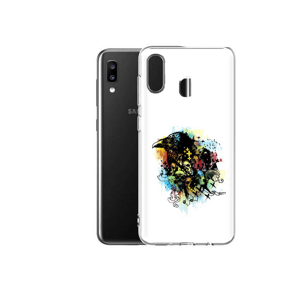 

Чехол MyPads Tocco для Samsung Galaxy A20 ворон и черепа, Прозрачный, Tocco