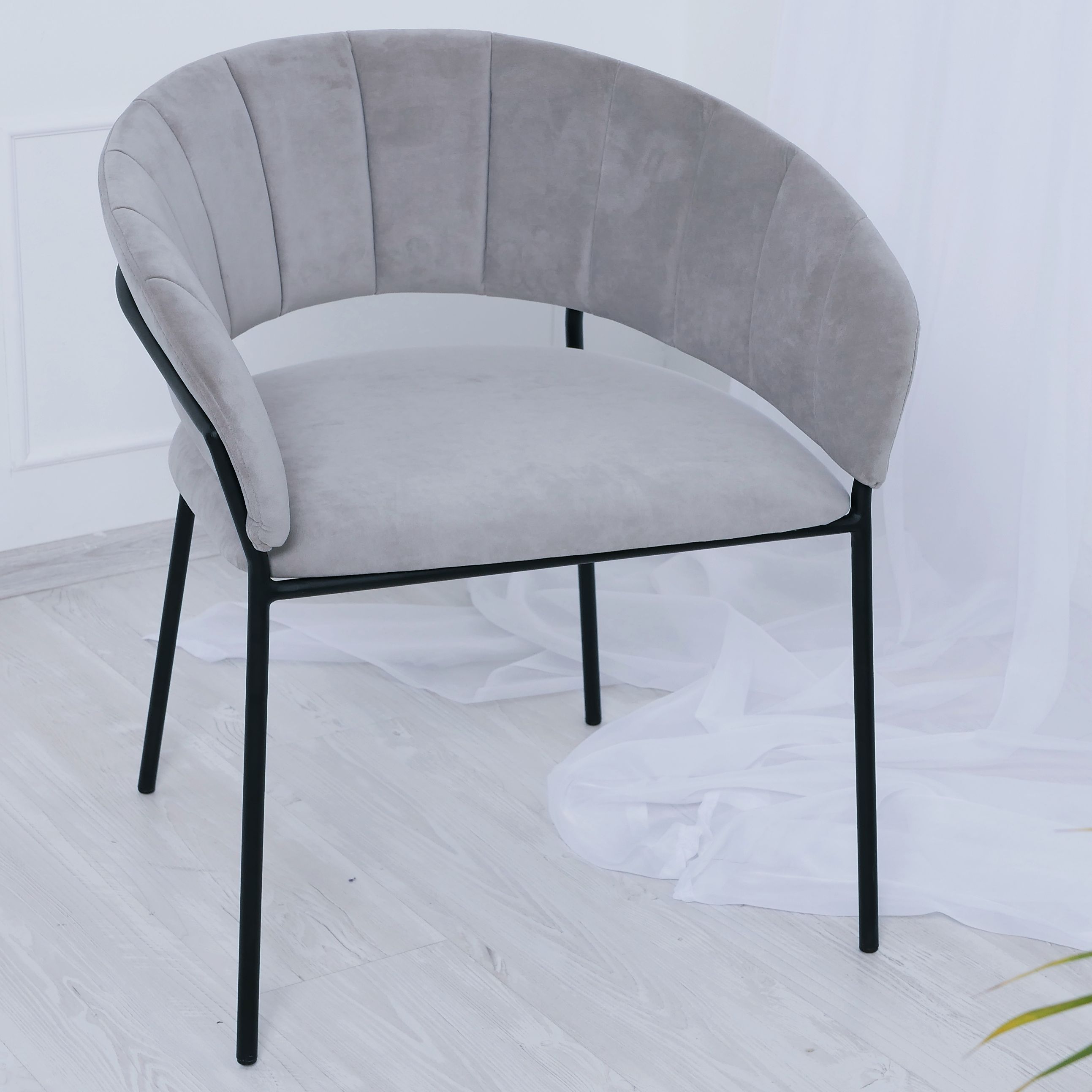 Стул для кухни SAMOYLOV MEBEL мягкий со спинкой и подлокотниками, серый