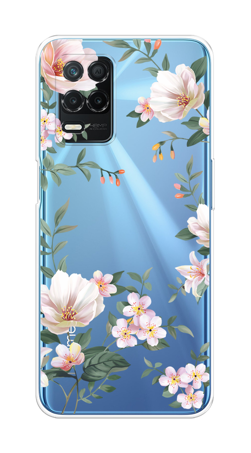 

Чехол на Realme 8 5G/Narzo 30 5G "Beautiful white flowers", Бежевый;зеленый, 257050-1