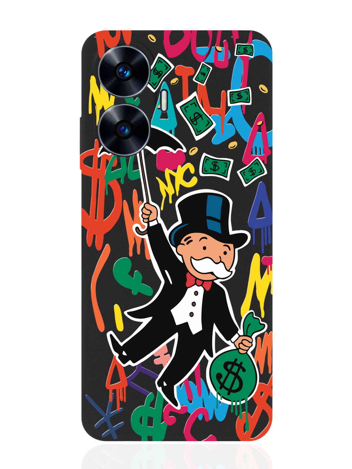 

Чехол для Realme C55 Rich uncle PennyBags/ Богатенький дядюшка толстосум черный, Оранжевый;черный