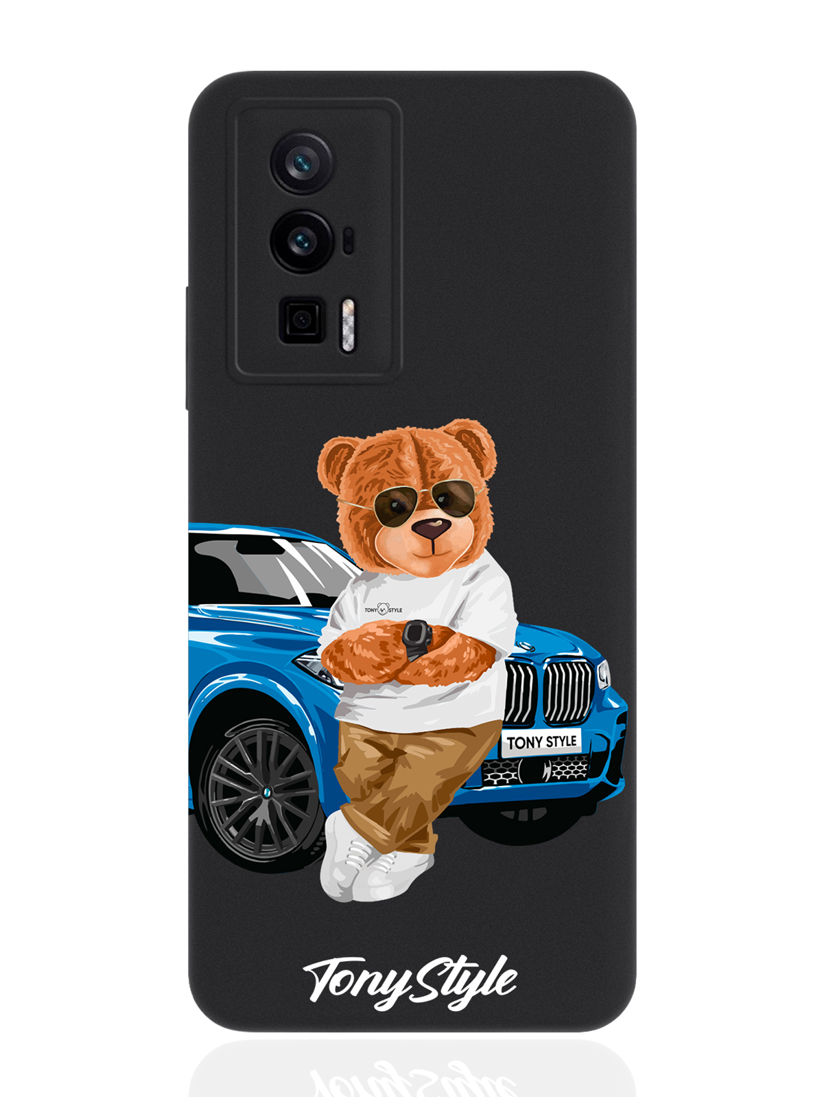 

Чехол для Poco F5 Pro Tony Style с машиной черный, Голубой;коричневый;белый