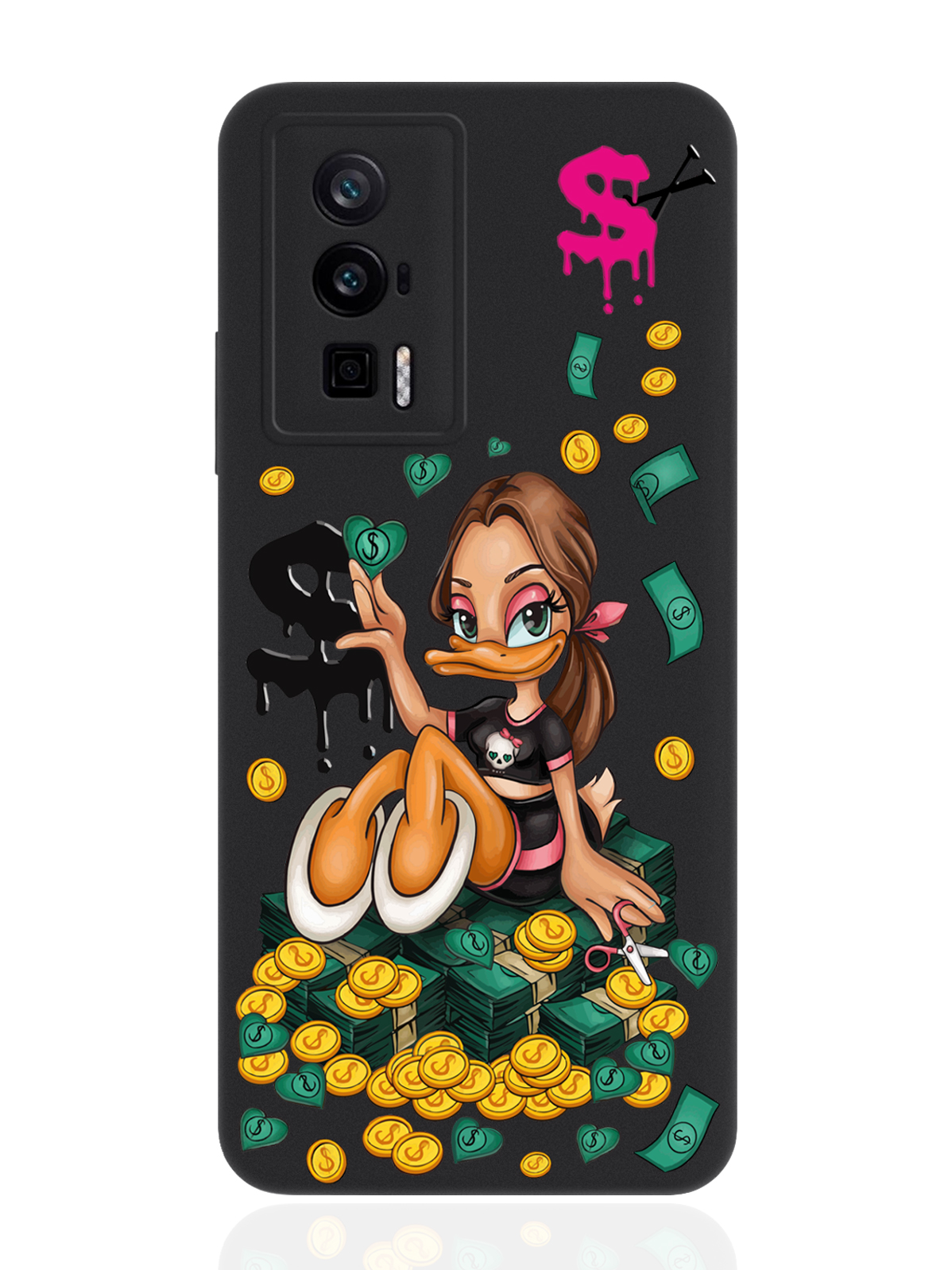 

Чехол для POCO F5 Pro Уточка Девочка черный, Черный;желтый;зеленый