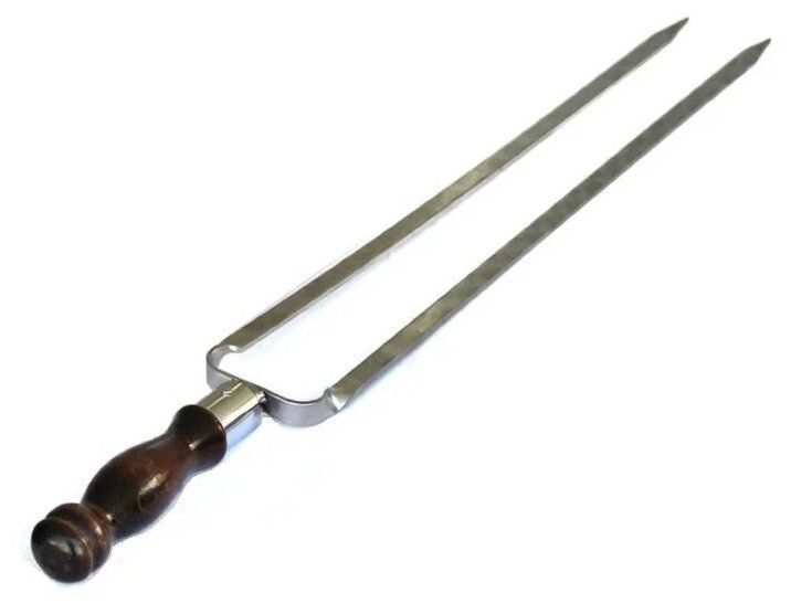 Шампур двойной вилка R-SAUNA с узором 50 см., нерж. деревянная ручка 24975
