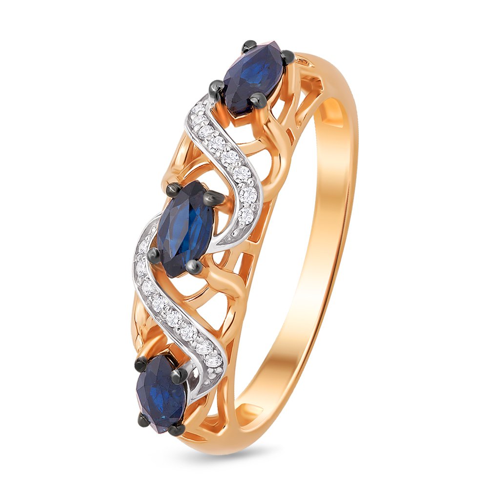 

Кольцо женское из красного золота с сапфиром, бриллиантом 585Gold 101010016, р. 18,5, 101010016