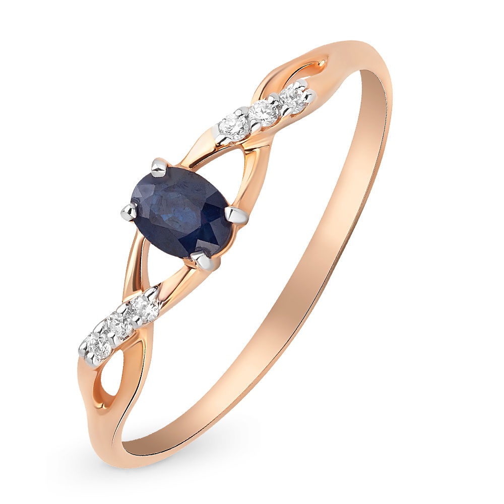 

Кольцо женское из красного золота с сапфиром, бриллиантом 585Gold 101001700, р. 17,5, 101001700