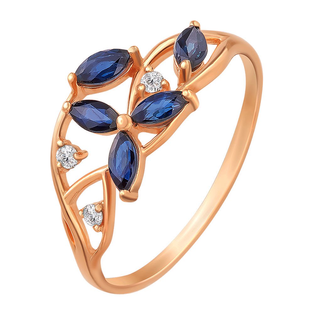

Кольцо женское из красного золота с сапфиром, бриллиантом 585Gold 101001347, р, 101001347