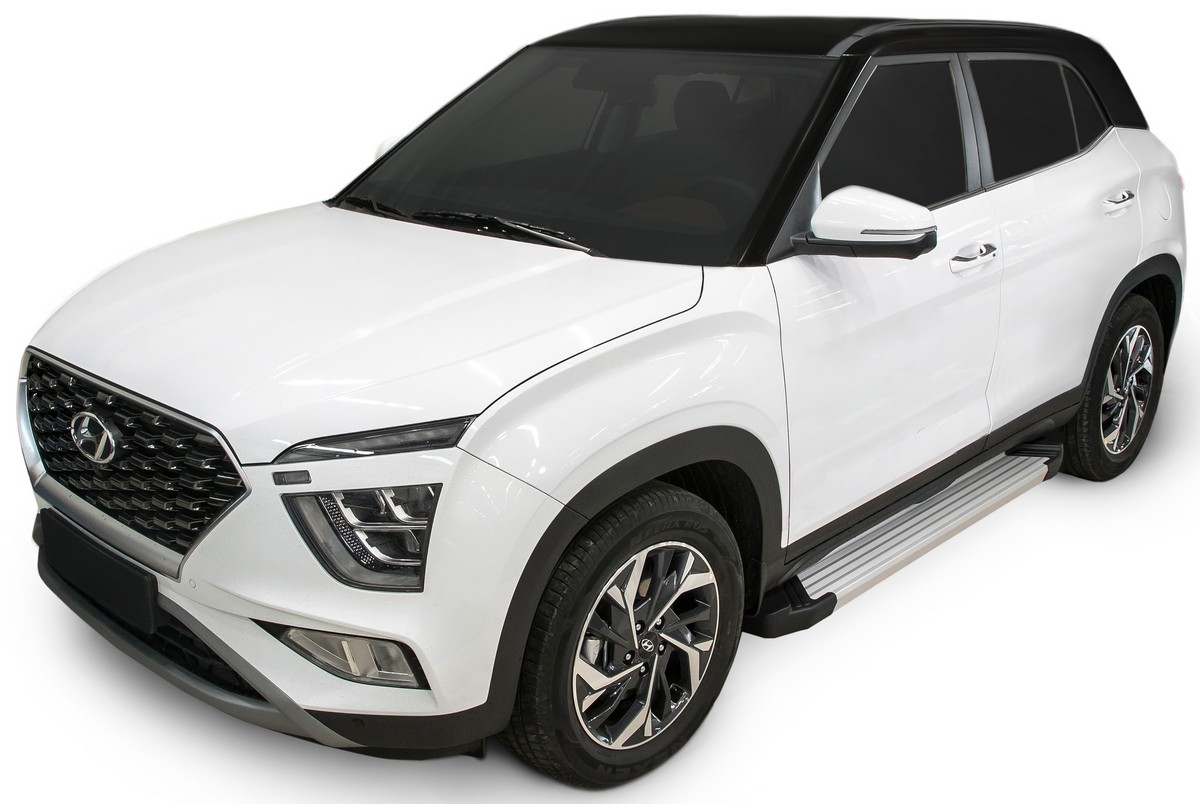 фото Пороги на автомобиль "silver" rival для hyundai creta ii 2021-н.в., 173 см, f173al.2314.1