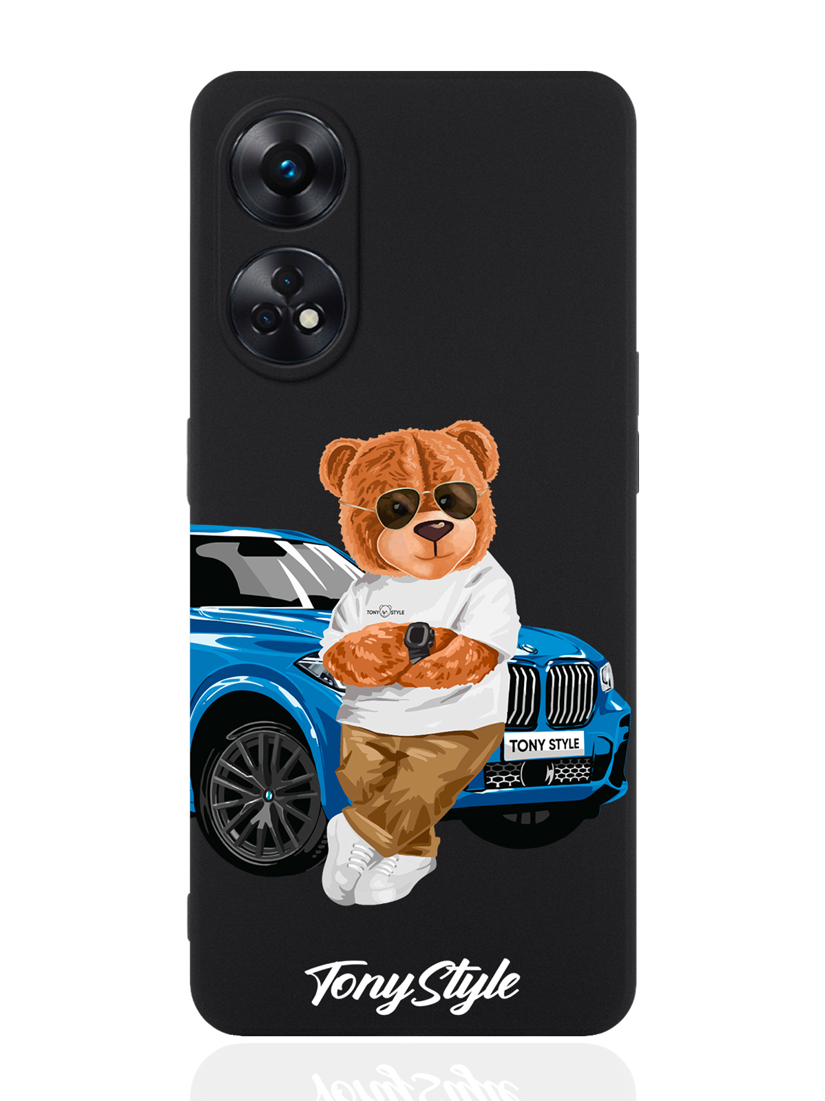 

Чехол для OPPO Reno 8T Tony Style с машиной черный, Голубой;коричневый;белый