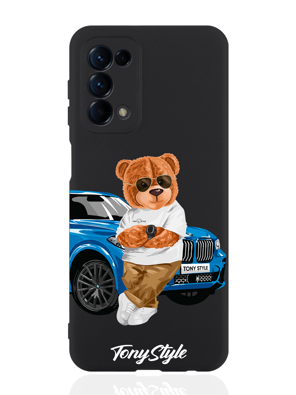 

Чехол для Oppo Reno5 Tony Style с машиной черный, Голубой;коричневый;белый
