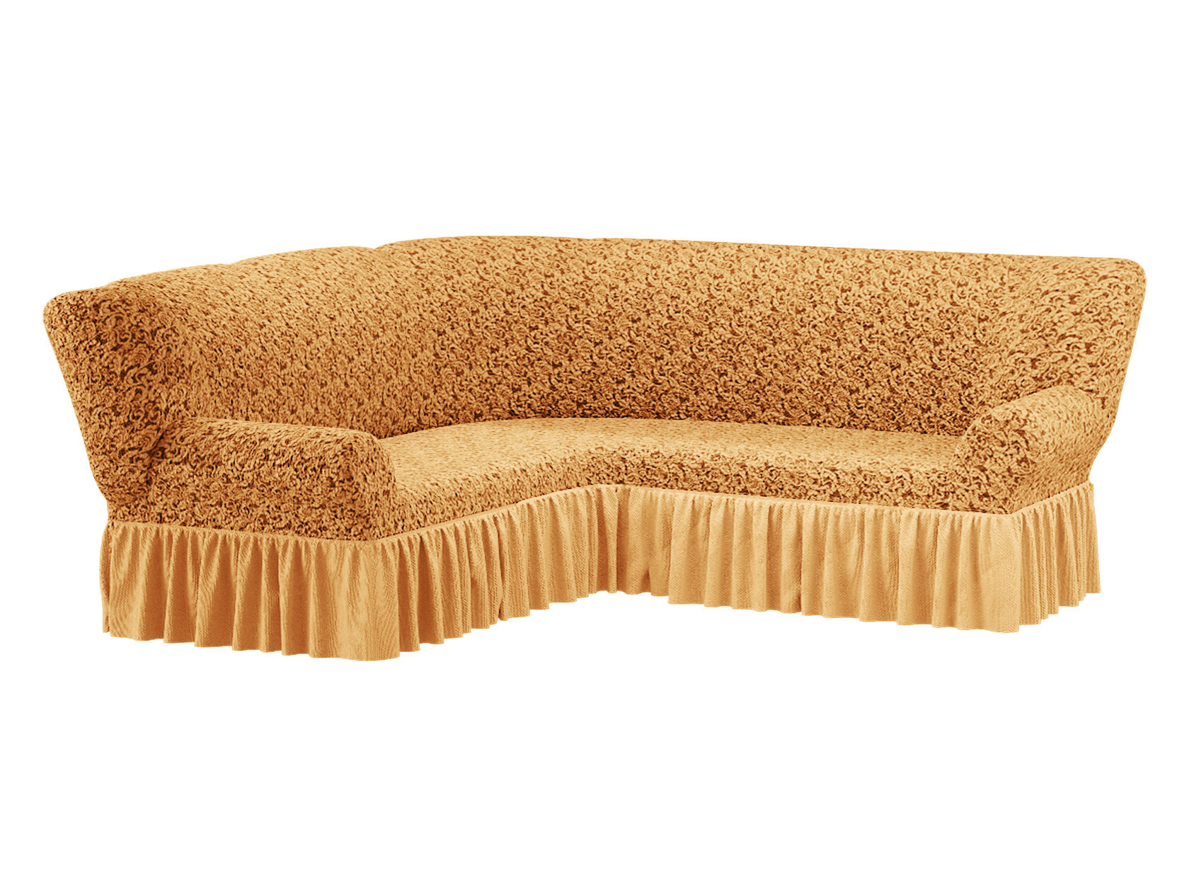 фото Чехол на угловой диван жаккард с юбкой кофе с молоком, жаккард ми текстиль