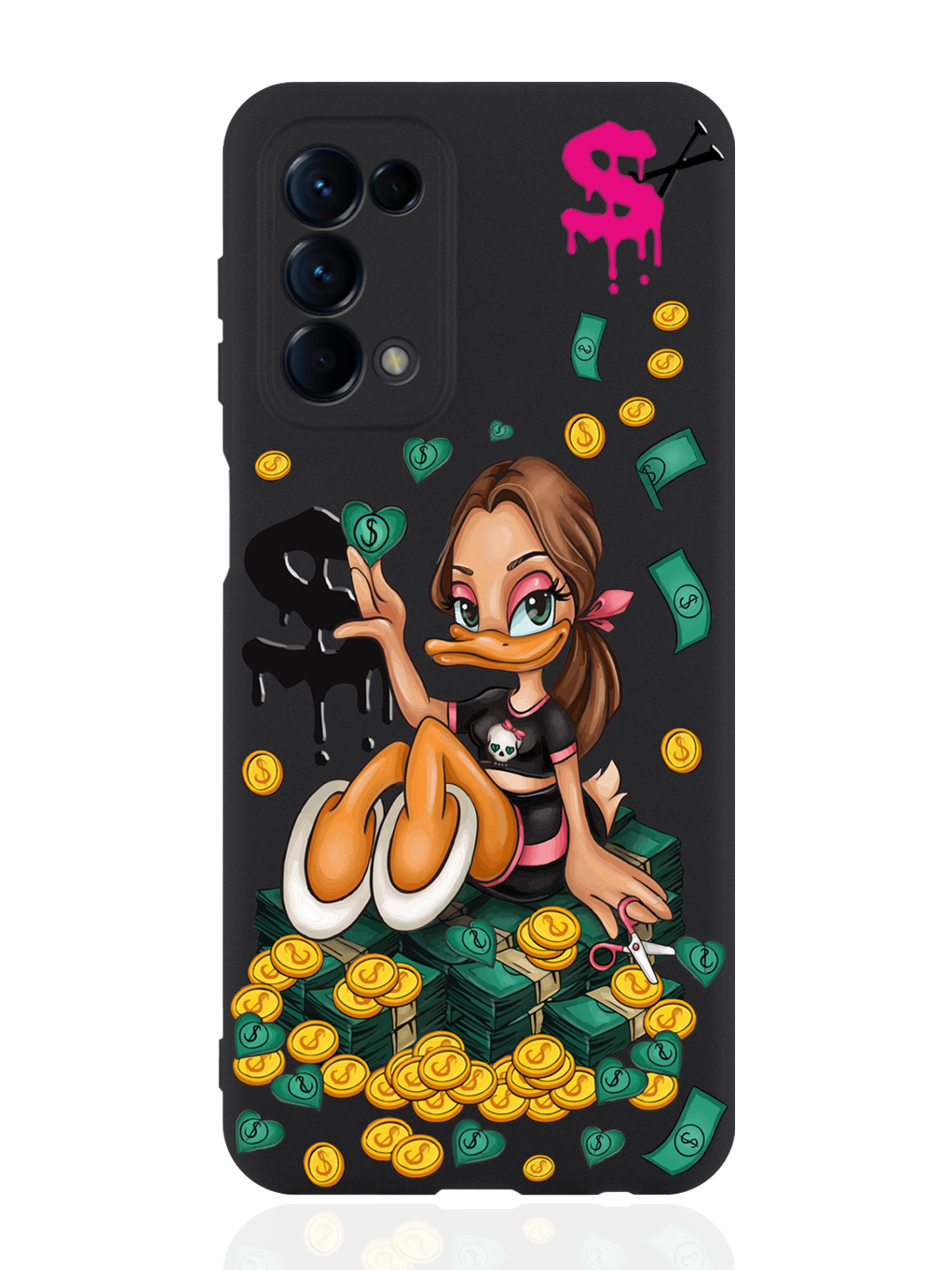 

Чехол для OPPO Reno5 Уточка Девочка черный, Черный;желтый;зеленый