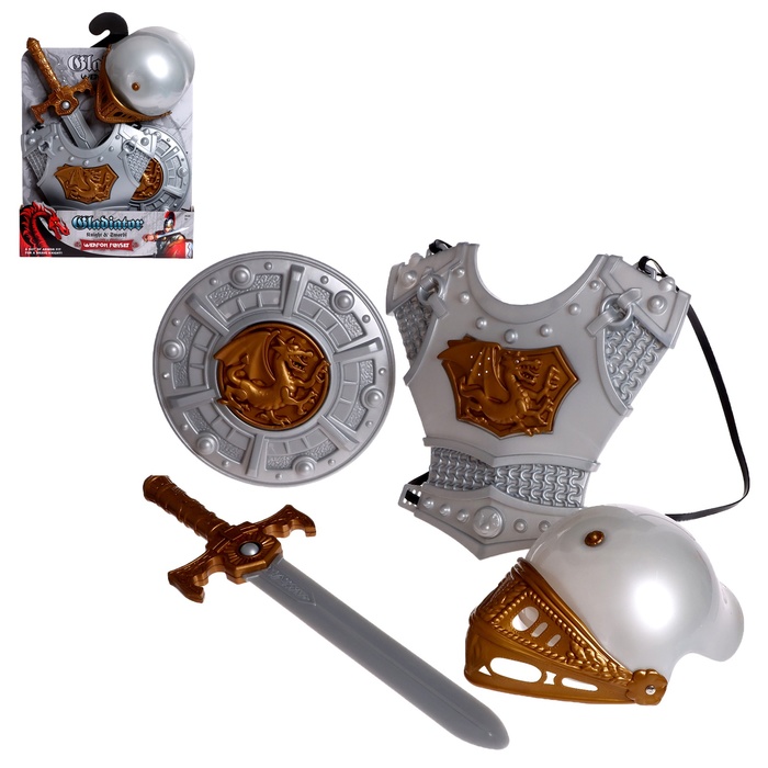 Наборы рыцаря игрушечный гладиатор шлем щит меч доспехи серо-коричневый карнавальный костюм snowmen гладиатор цв коричневый красный р 104