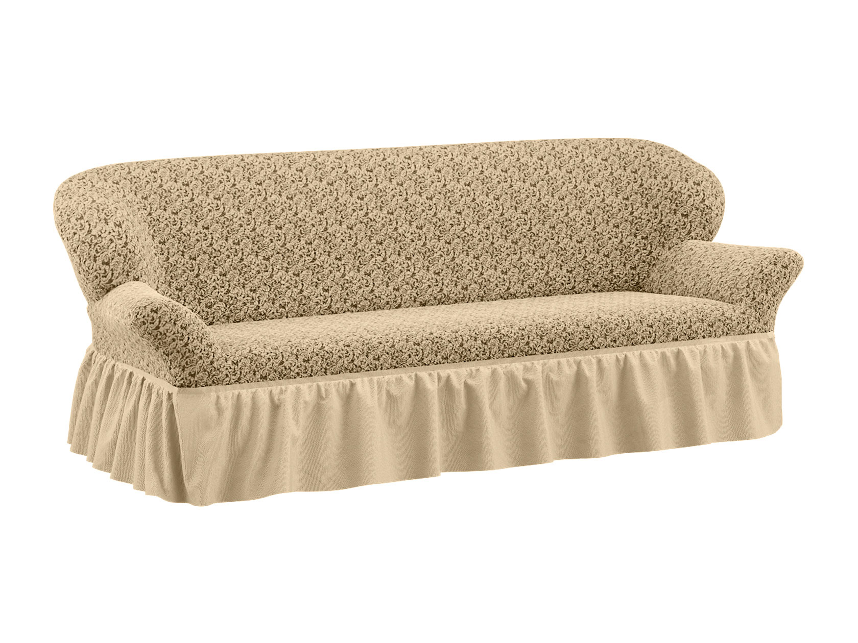 фото Чехол на трехместный диван жаккард с юбкой капучино, жаккард ми текстиль
