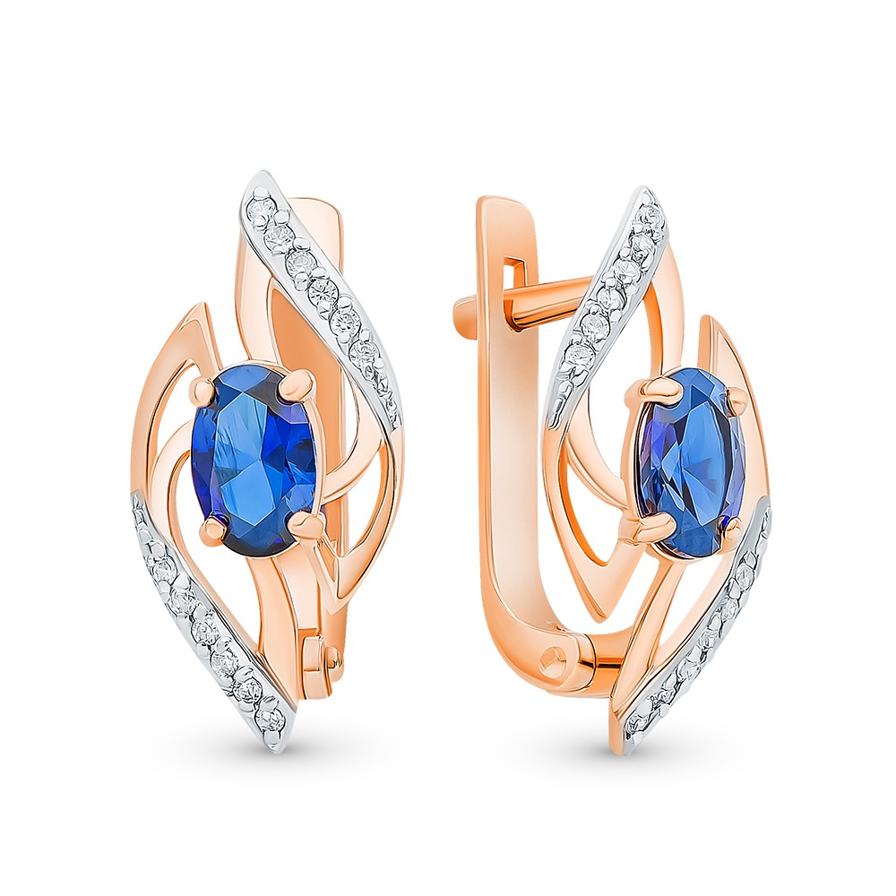 

Серьги из красного золота 585Gold 102007070, сапфир искусственный/фианит, 102007070