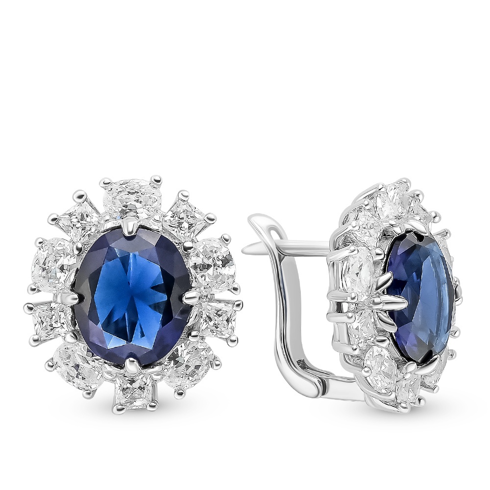 

Серьги из серебра 585Gold 702000104, сапфир искусственный/фианит, 702000104