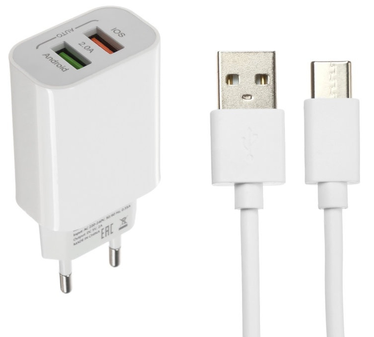 Сетевое зарядное устройство LuazON LCC-96 2 USB, 2 A, кабель Micro USB, белый