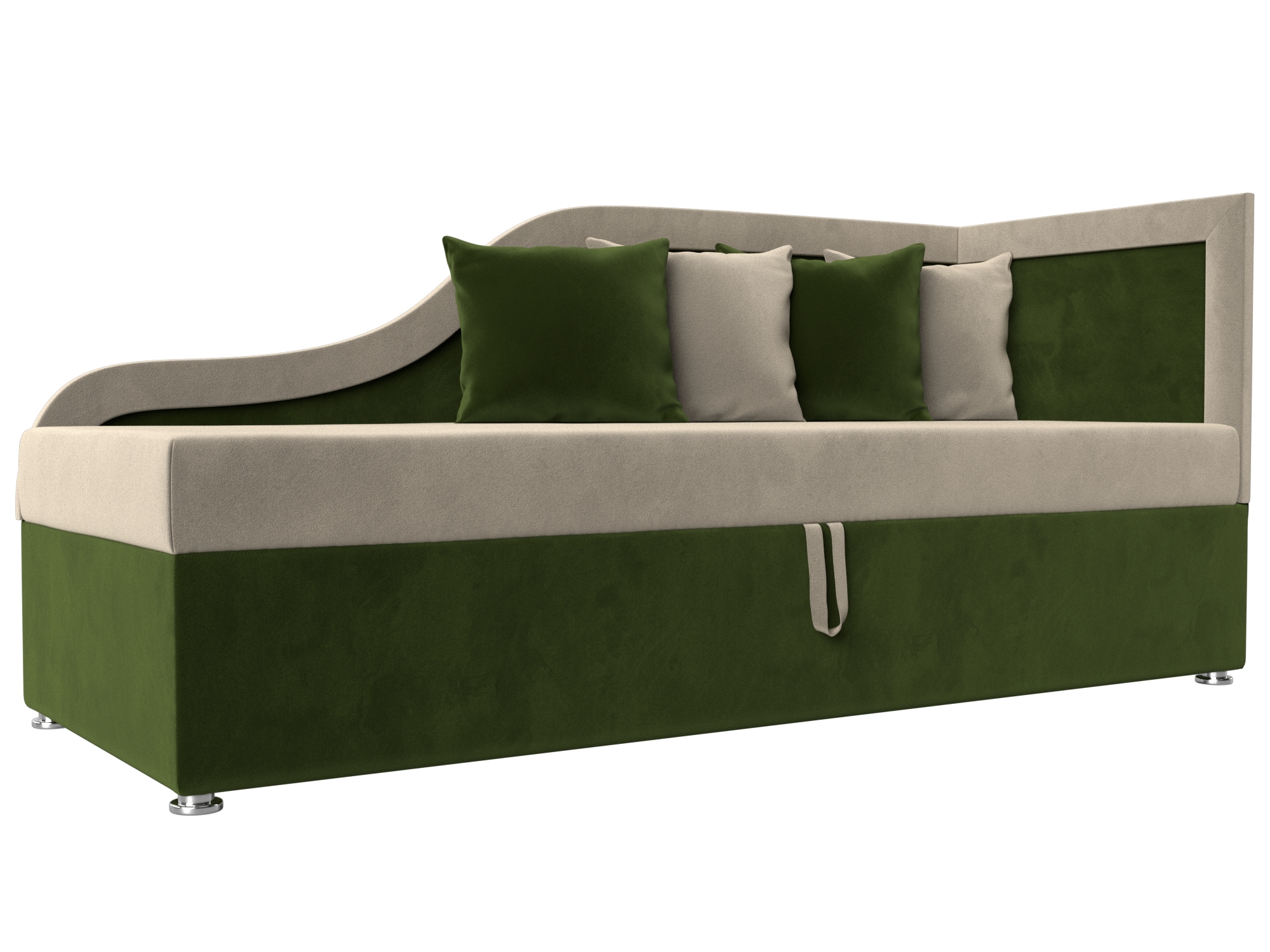 фото Детский диван лига диванов дюна правый угол бежевый/зеленый (микровельвет)