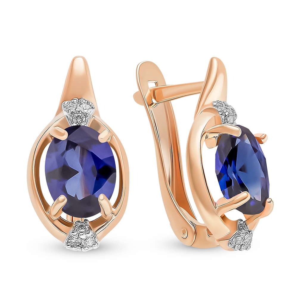 

Серьги из красного золота 585Gold 102007281, сапфир искусственный/бриллиант, 102007281