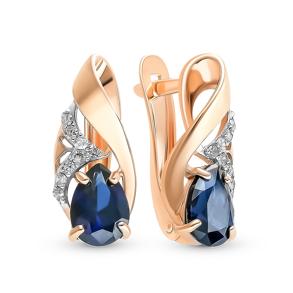 

Серьги из красного золота 585Gold 102007242, сапфир искусственный/бриллиант, 102007242