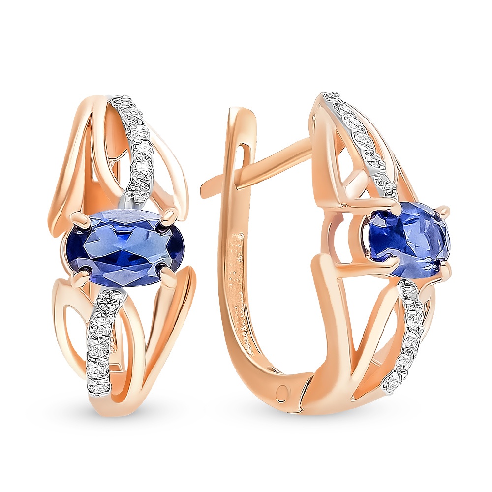 

Серьги из красного золота 585Gold 102007220, сапфир искусственный/бриллиант, 102007220