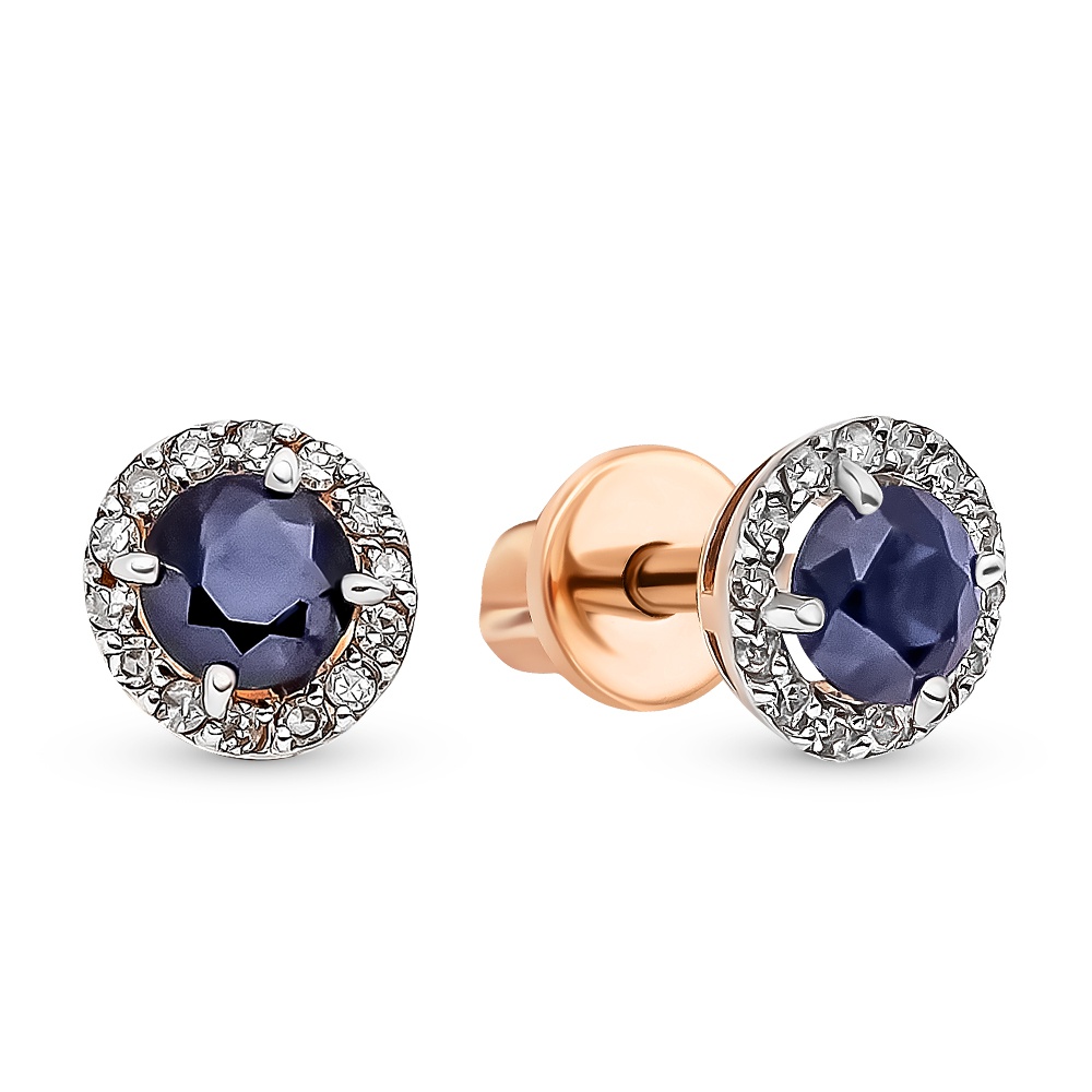 Серьги из красного золота с сапфиром, бриллиантом 585Gold 102007211