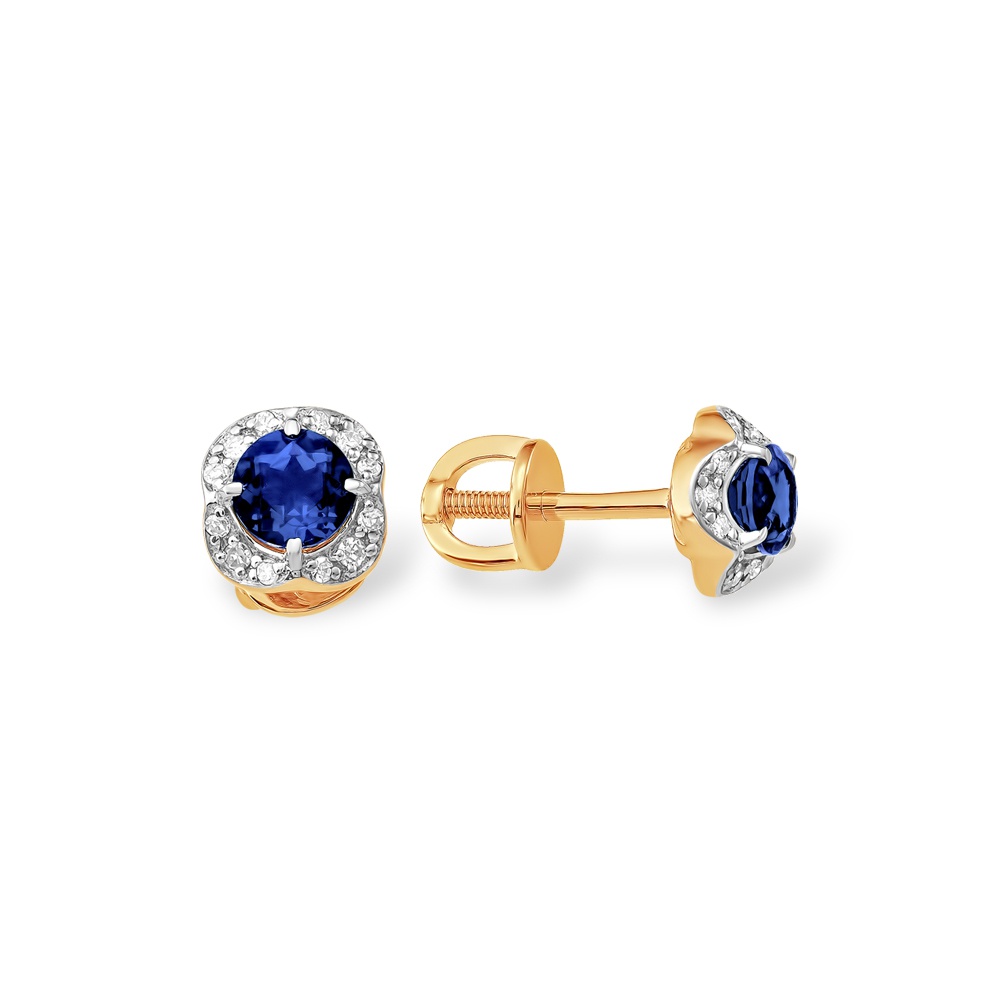 

Серьги пусеты из красного золота 585Gold 102007189, сапфир искусственный/бриллиант, 102007189