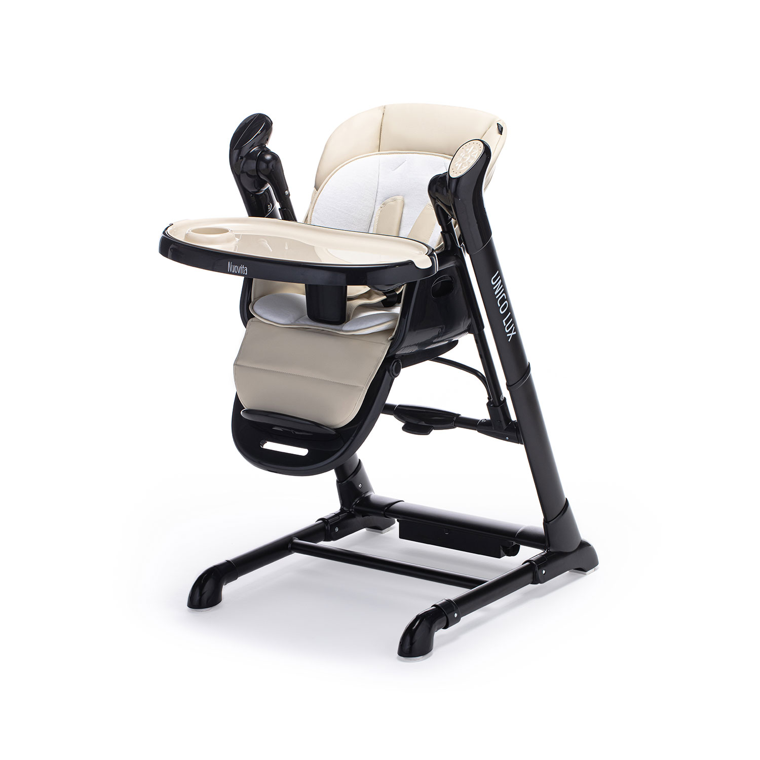 фото Стульчик для кормления nuovita unico lux с электронным устройством качения latte, nero